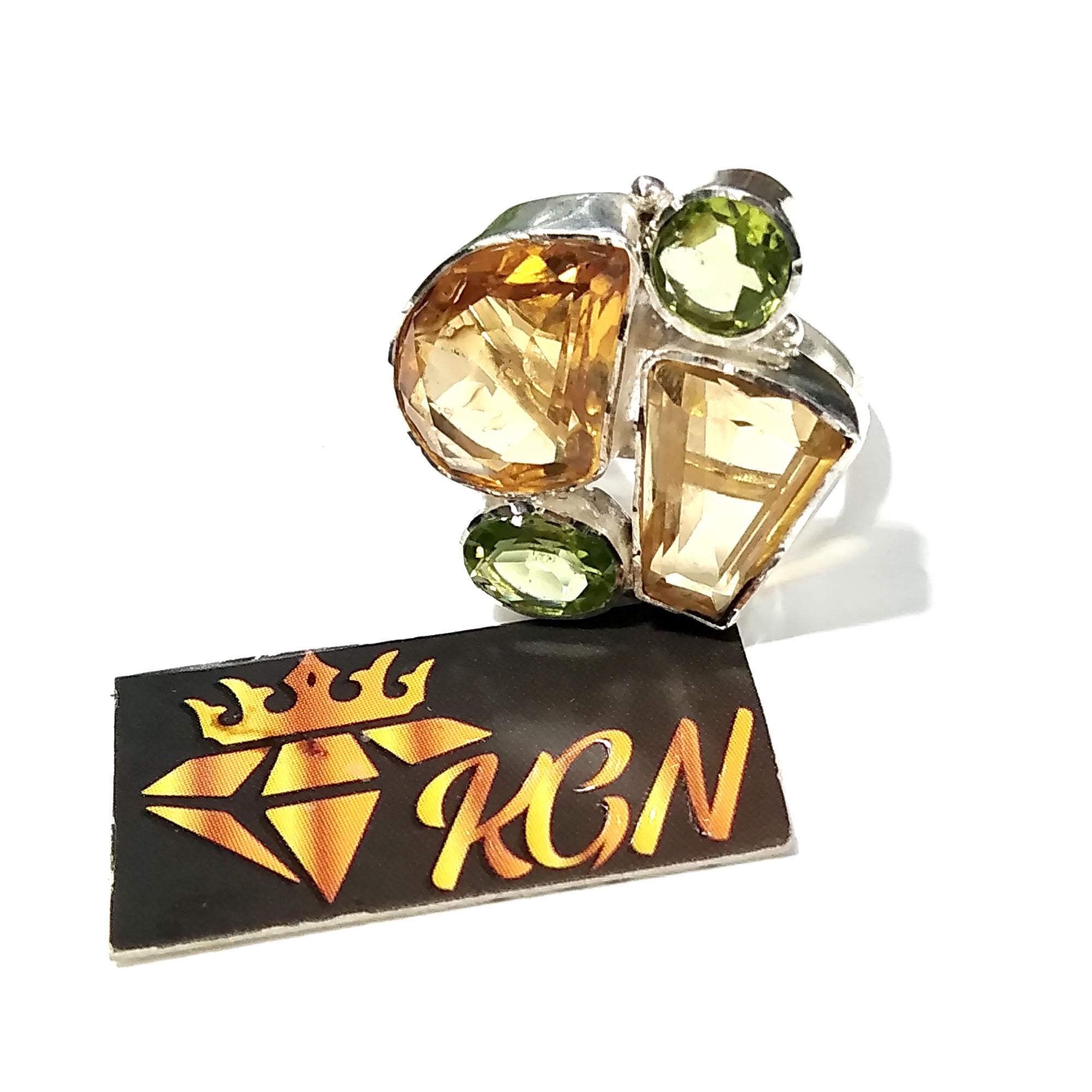 Natural Citrine/Peridot Faceted Gemstone Ring, 925 Sterling Silver Jewelry Ring, Natural Gemstone Ring Handmade Jewelry, For Girls/Women